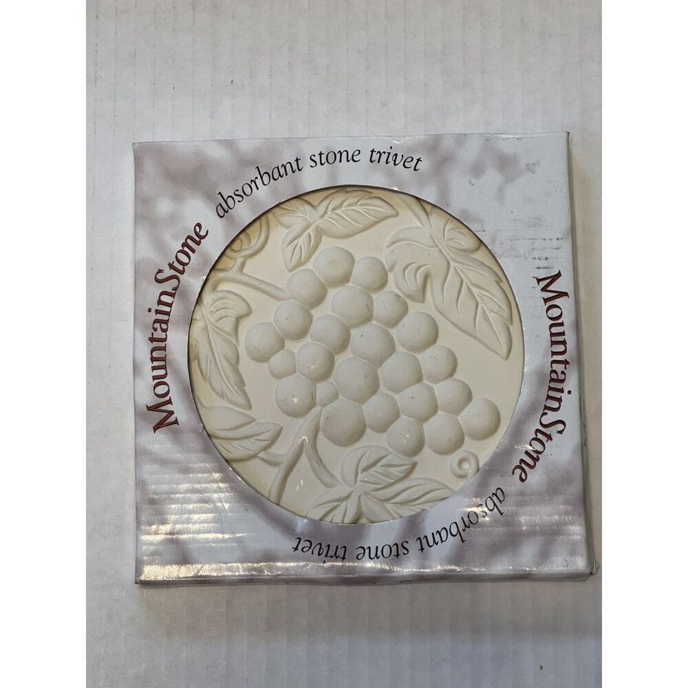 MountainStone Absorbent Stone Trivet Grapes & Vine Design Cork Back